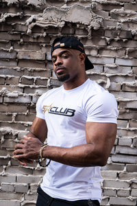 men wearing 5 star club white shirt showing muscles  